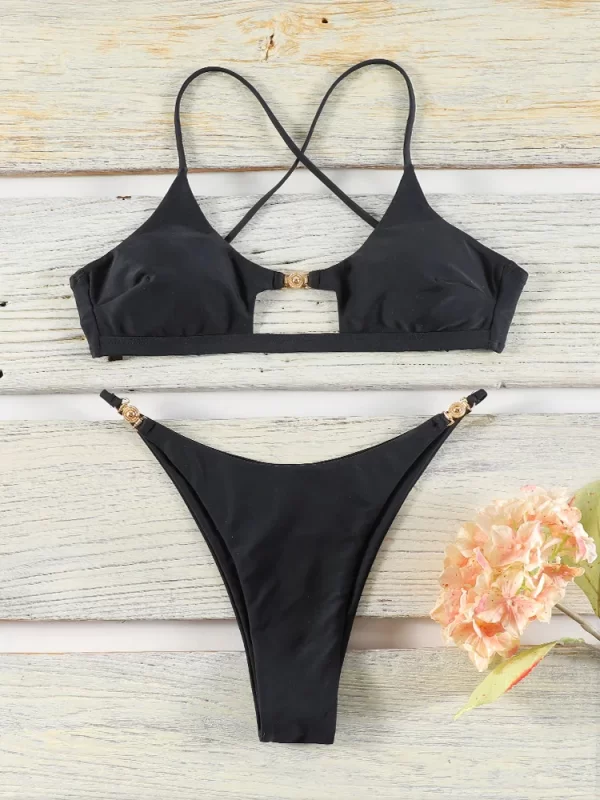 low waist bikinis solid bathsuit for women sexy swimsuit 2025 swimwear push up beachwear cut out bathing suits