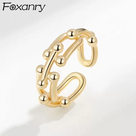 foxanry minimalist silver color engagement rings for women new fashion creative hollow geometric party jewelry gifts