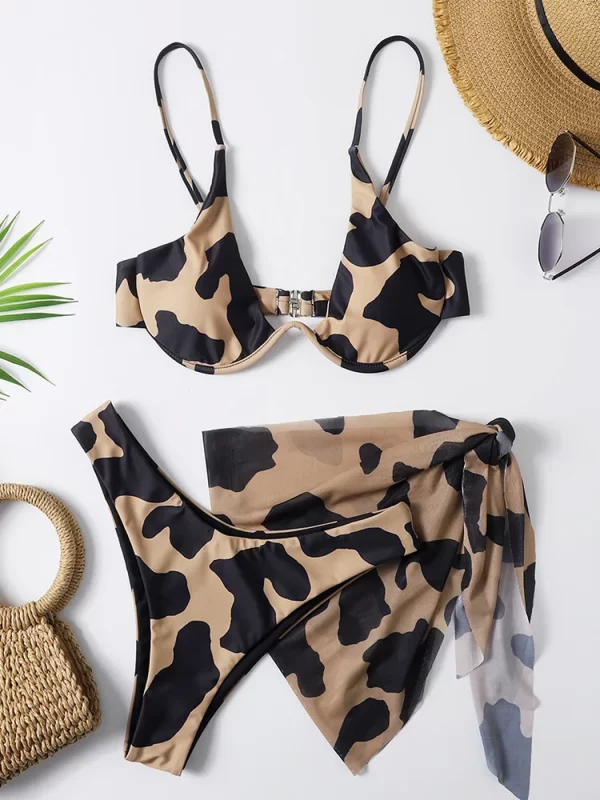 aotvotee sexy leopard print bikini short skirt 3 piece set women split swimsuit beach bikini 2025 new summer swimwear bikini set