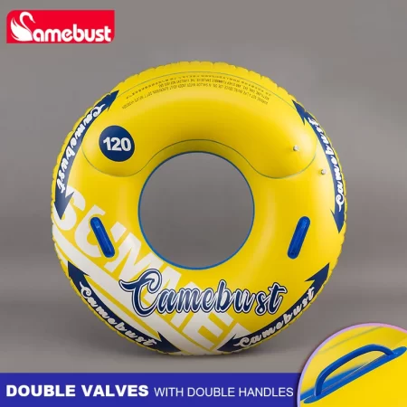 camebust double valves swim ring inflatable float tube water play toys for adult kids blue and yellow color 43in