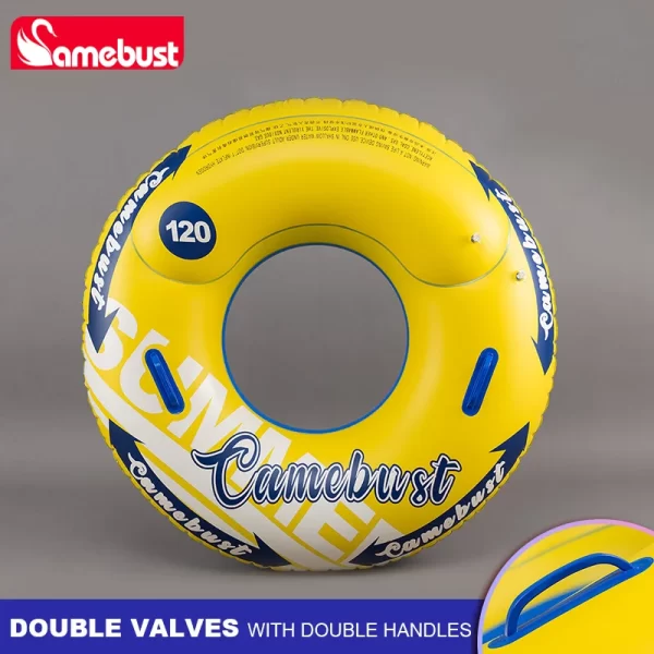 camebust double valves swim ring inflatable float tube water play toys for adult kids blue and yellow color 43in