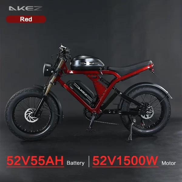 akez 52v 1500w ebike aluminum alloy frame 20'' off road tires long range with 55ah dual battery electric motorcycle city bike