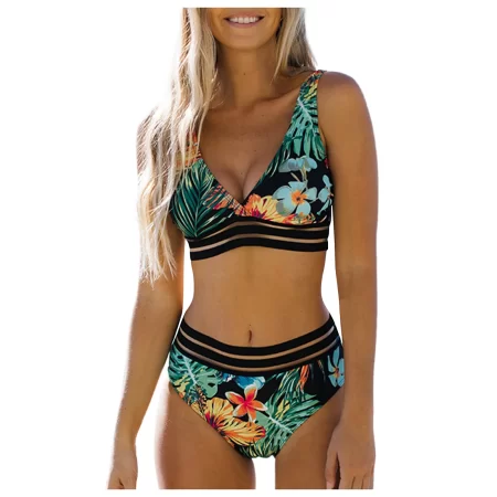 conjuntos de biquínis women high waisted swimsuit 2 piece bathing suit retro hawaii print bikini set swimwear women new