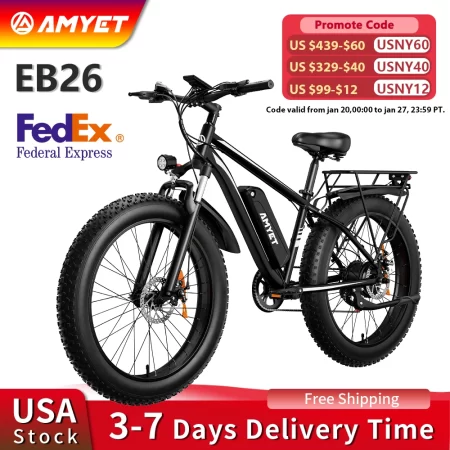 amyet eb26 electric bike for adults 1000w electric bicycle 48v 15ah e bike 26" fat tire mountain 31mph dual shock absorber ebike
