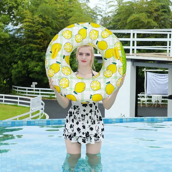 1 pc lemon print swimming hoop underarm hoop inflatable floating hoop pvc thickened swimming hoop, suitable for pool beach