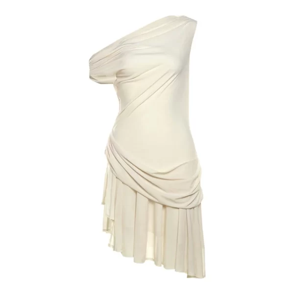 elegant dresses for women sexy off shoulder ruffled asymmetrical solid color mini dress for women robe longue femmes
