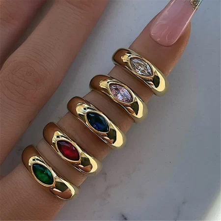 vintage 18k gold plated stainless steel colorful rhinestone inlaid ring for women fashion jewelry party gift