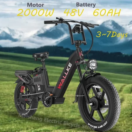 w wallke h7 awd electric bike 60ah 3200w peak dual motor ebike 20” fat tire electric bicycle 34mph step thru e bike app control