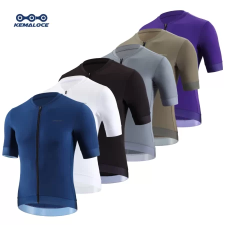 kemaloce cycling jersey men short sleeve 2024 summer solid blue&black&white&grey reflective breathable cool bicycle bike jersey