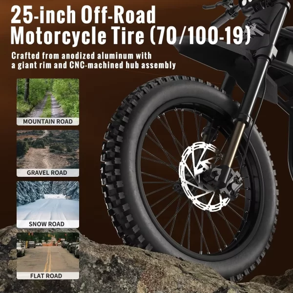 ebike gt73 2000w electric dirtbike 25” tires 36.4ah dual battery ebike max 37 mph dual hydraulic brakes suspension