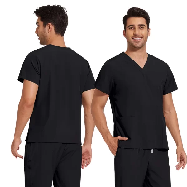 unisex v neck scrubs top solid color quick dry lightweight dental clinic uniform hand wash surgical workwear basic tee shirt