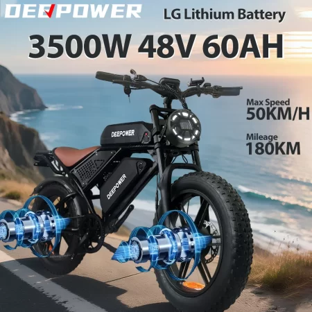 deepower s8 electric bicycle 2000w+1500w dual motor electric bike 48v 60ah removable battery 20 inch fat tire adult ebike
