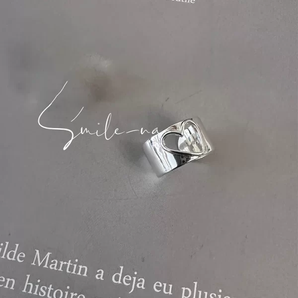 foxanry hollow love heart wide rings for women couples korean fashion creative simple classic elegant daily party jewelry gifts