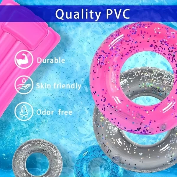pvc transparent sequin swimming ring, creative inflatable swimming goods