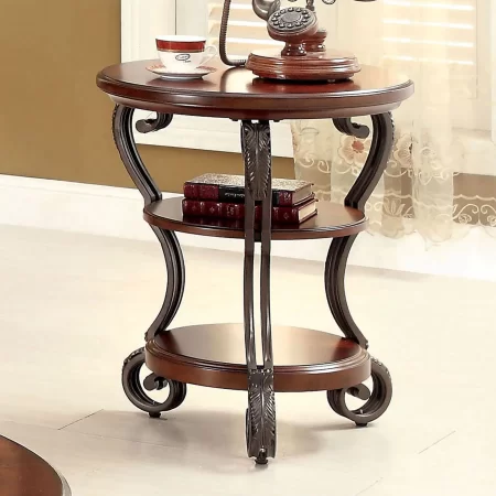 traditional style brown cherry 1pc side table open bottom shelf ornate design living room furniture