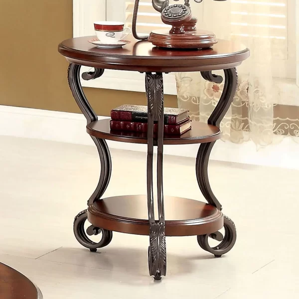 traditional style brown cherry 1pc side table open bottom shelf ornate design living room furniture