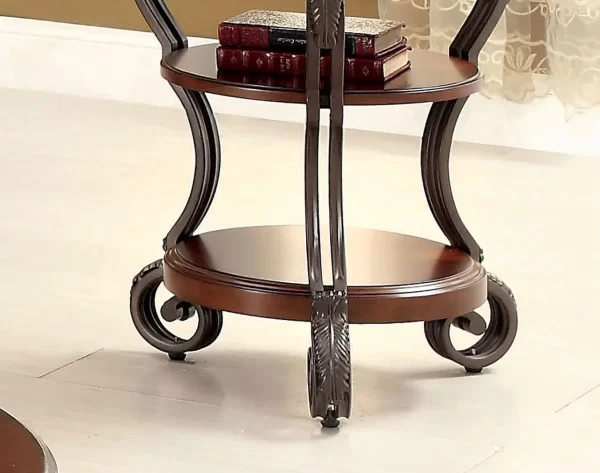 traditional style brown cherry 1pc side table open bottom shelf ornate design living room furniture