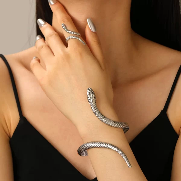 kmvexo 2025 punk snake bangles ring set for women snake opening cuff bracelet aesthetic fashion jewelry pulseras mujer manchette