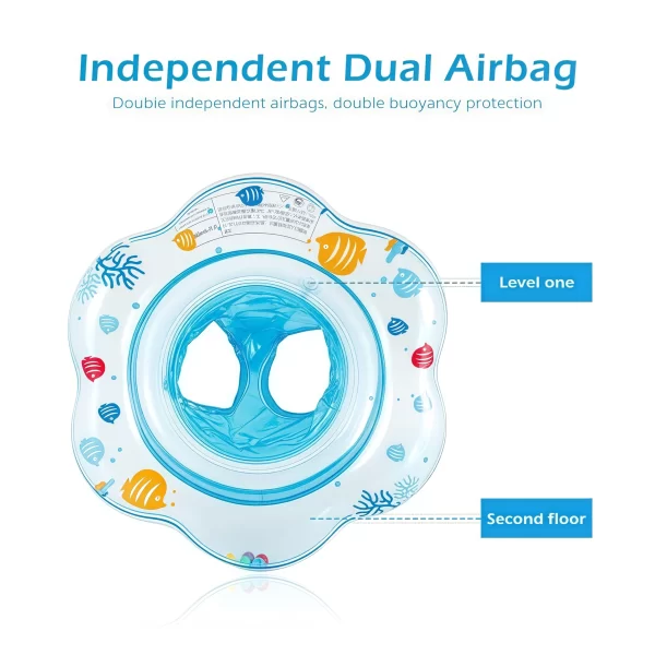 1 inflatable baby swim ring with double safety airbags and safety seat, pool bathtub accessory, blue, green, pink