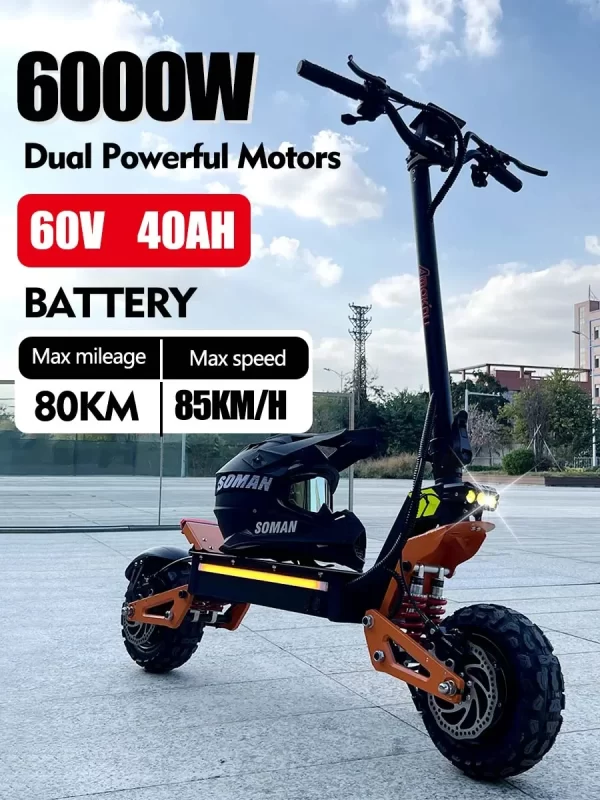 2024 new 6000w 60v 40v dual motor electric scooter dual suspension shock absorption maximum speed 95km/h 11 inch off road tyres