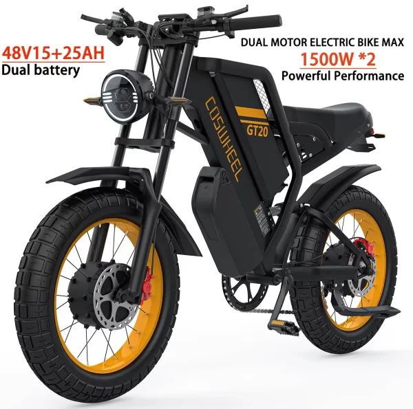 coswheel gt20 por electric bicycle peak 3000 watt motor 48v40ah lithium battery e bike 20 inch fat tire mountain electric bike