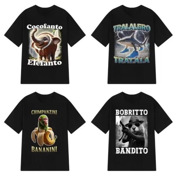 italian brainrot tralalero tralala tung tung tung sahur bombardiro crocodilo funny meme t shirt men women fashion loose t shirts