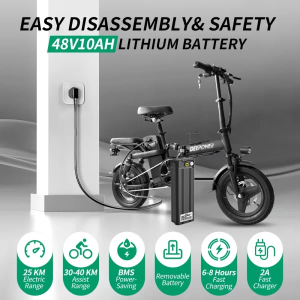 idotata 48v 10ah foldable electric bike throttle,400w motor electric bicycle for adults, mini ebike for urban commuter man woman