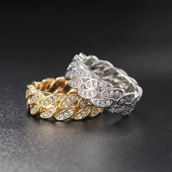 chic dazzling cuban link chain rings for women ice out micro pave zirconia tennis ring fashion accessories hiphop rock jewelry