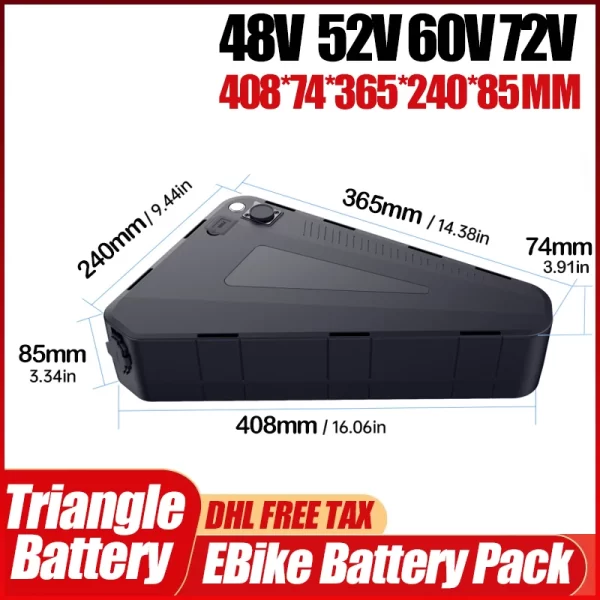 60v72v 3000w triangle electric bicycle battery 36v 48v 52v ebike 30ah 40ah 50ah 60ah chamrider 1000w 2000w 21700 lithium battery