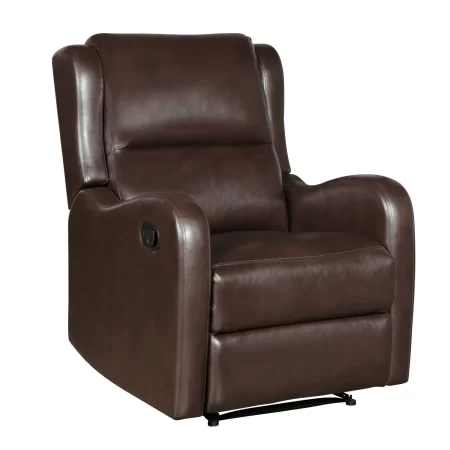 brown reclining chair 1pc comfort seating faux leather upholstery living room furniture solid wood