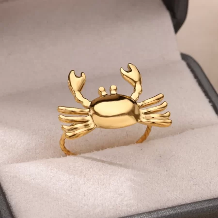 stainless steel crab rings for women gold color cute animal open adjustable ring aesthetic fashion waterproof jewelry gift