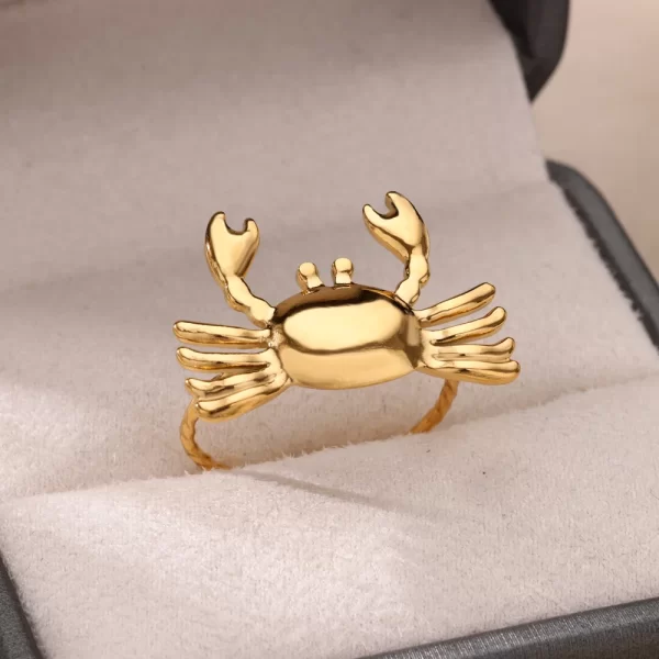 stainless steel crab rings for women gold color cute animal open adjustable ring aesthetic fashion waterproof jewelry gift