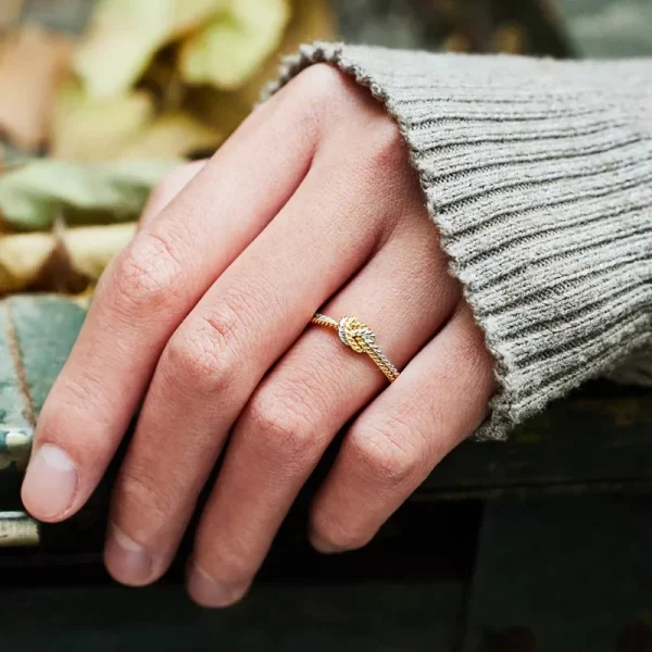 caoshi chic two tone style finger ring for women fashion knot shape jewelry female daily wearable versatile accessories gift