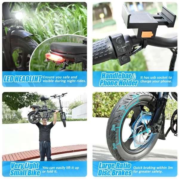 deepower mini foldable ebike 400w 48v 30ah/10ah removable battery multi shock absorbing urban electric bicycle bike for aldult