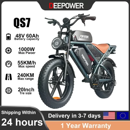 deepower electric bike qs7 1000w 48v 60ah 20 inch fat tire ebike for adults mountain off road dual batteries electric bicycle