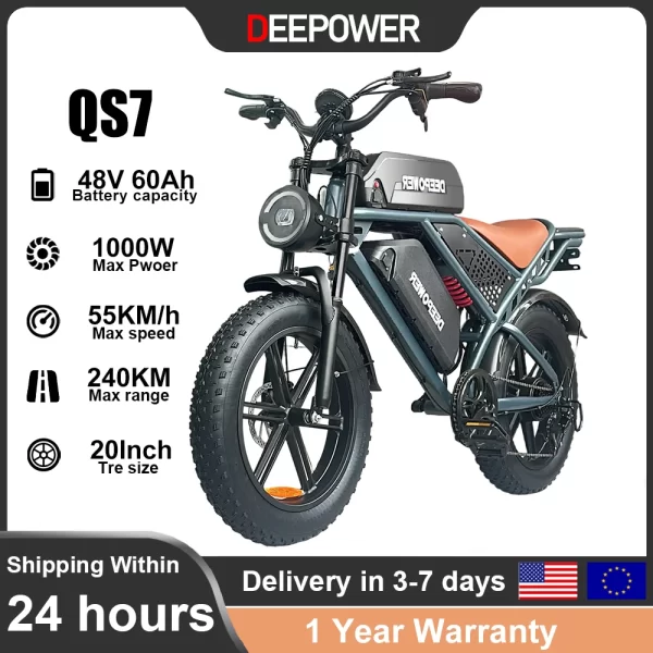 deepower electric bike qs7 1000w 48v 60ah 20 inch fat tire ebike for adults mountain off road dual batteries electric bicycle