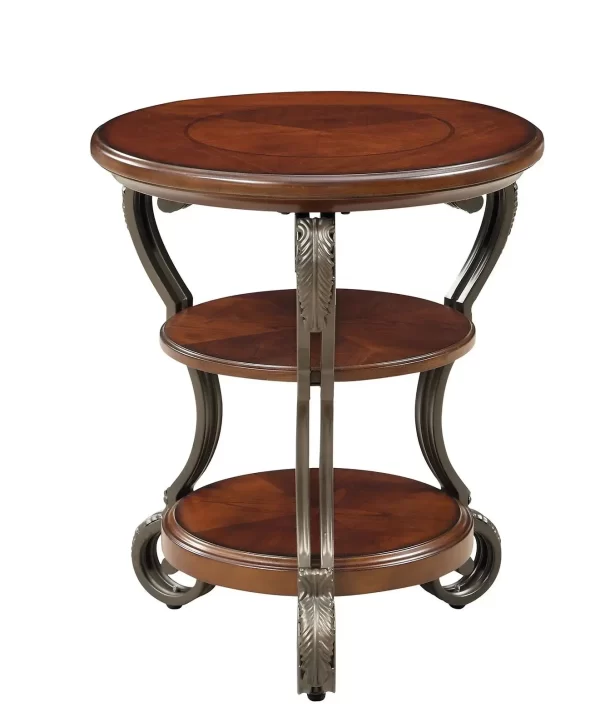 traditional style brown cherry 1pc side table open bottom shelf ornate design living room furniture