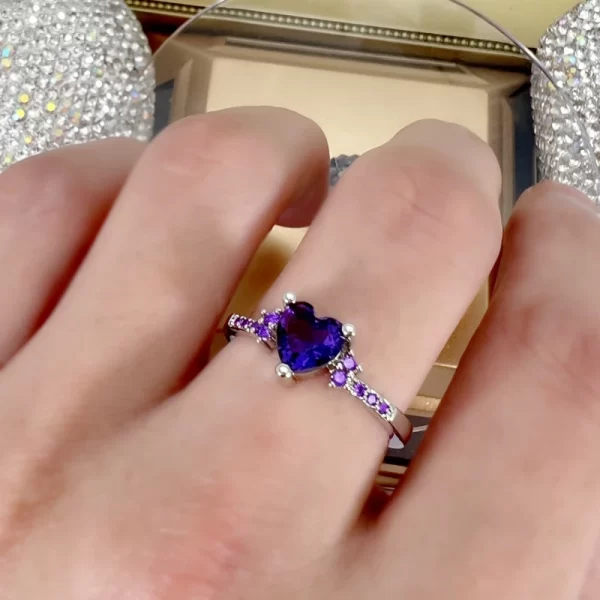 luxury created amethyst ring fashion women wedding band jewelry cute heart purple crystl tibetan silver ring dropshipping