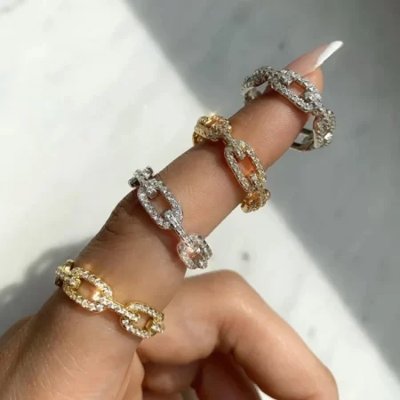 chic dazzling cuban link chain rings for women ice out micro pave zirconia tennis ring fashion accessories hiphop rock jewelry