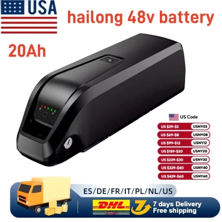 36v 48v 15ah 20ah hailong li ion ebike battery for 1000w 750w 500w motor, 18650 pack,long range bicycle battery,fast shipping