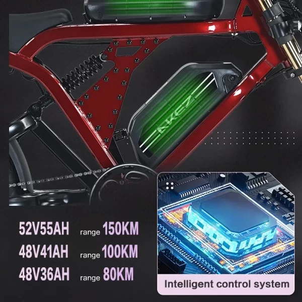 akez 52v 1500w ebike aluminum alloy frame 20'' off road tires long range with 55ah dual battery electric motorcycle city bike
