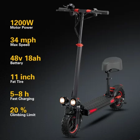 intelligent braking 48v1200w motor 18ah double disc brake electric scooter large tires with brake lights adult electric scooter
