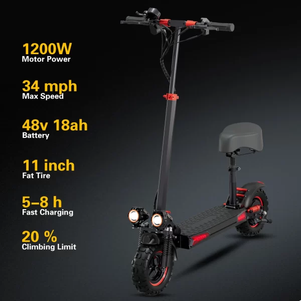 intelligent braking 48v1200w motor 18ah double disc brake electric scooter large tires with brake lights adult electric scooter