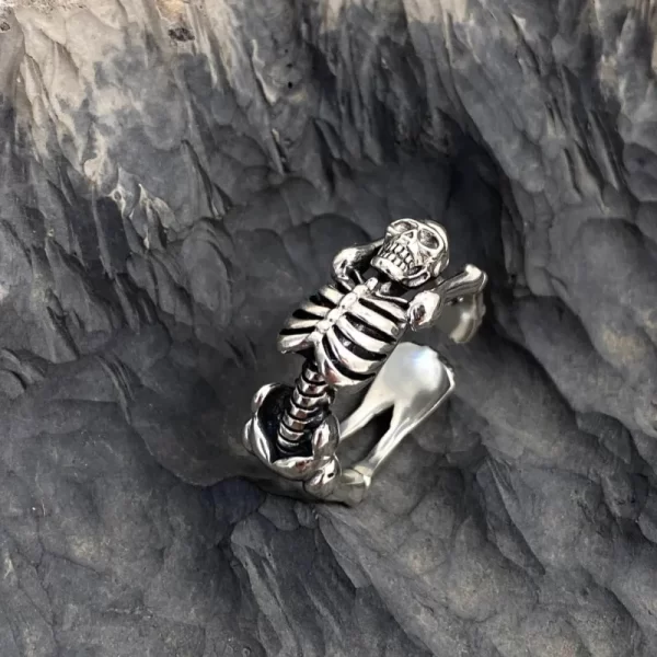 xiyanike vintage thai silver skull skeleton cuff finger rings for men women punk fashion new jewelry gift party anillos mujer