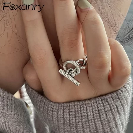 foxanry vintage handmade ot buckle engagement rings for women couples new fashion creative geometric handmade party jewelry gift
