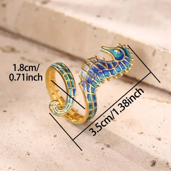 alloy enamel craftsmanship, colorful seahorse shape women's fashion ring adjustable open design ideal for wearing menstruction and party