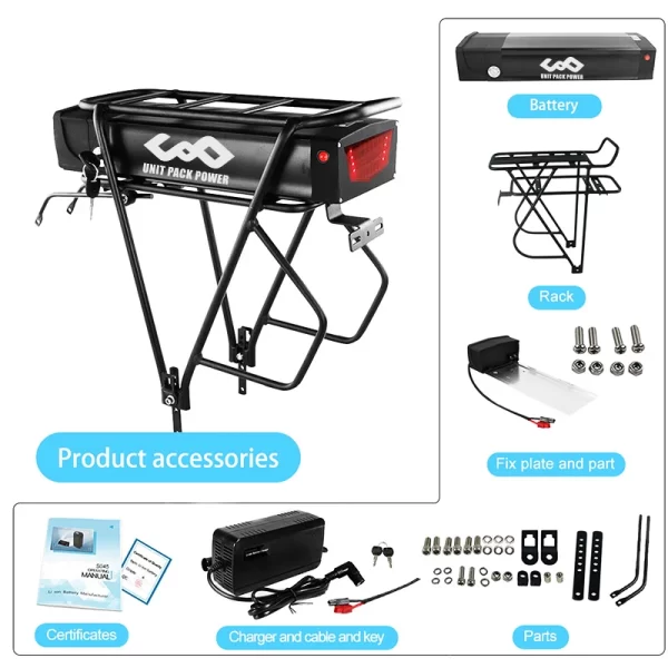 52v 48v 20ah rear rack ebike battery 18650 cells lithium pack with luggage for 1800w 1500w 1000w 750w 500w motor for bafang 40a