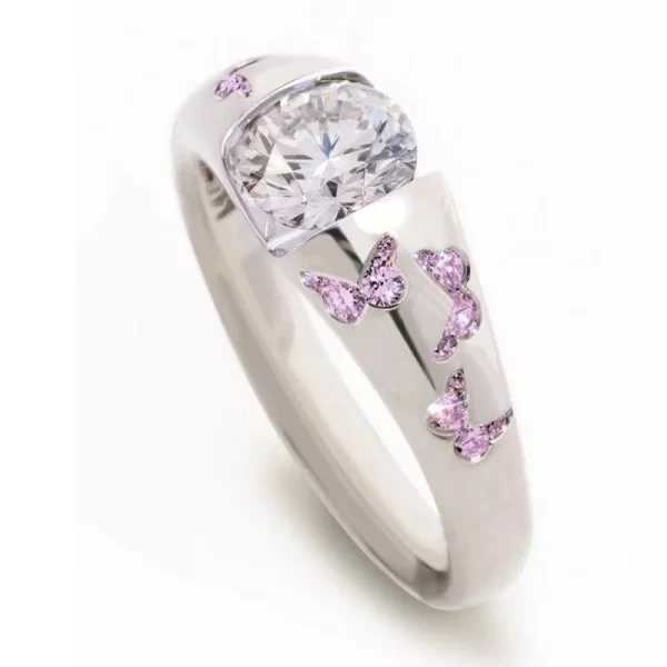 creative women fashion butterfly ring silver color inlaid white stone engagement rings for women bridal wedding jewelry