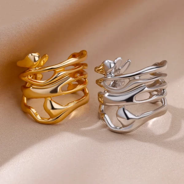 stainless steel rings for women men gold color hollow wide open ring female male fashion wedding party finger jewelry gift 2024