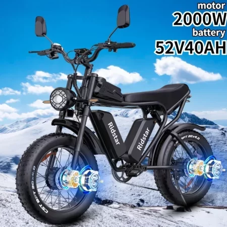 ridstar q20 52v40ah 2000w electric bike dual motor battery 20*4.0inch fat tire ebike mountain snow electric bicycle off road mtb
